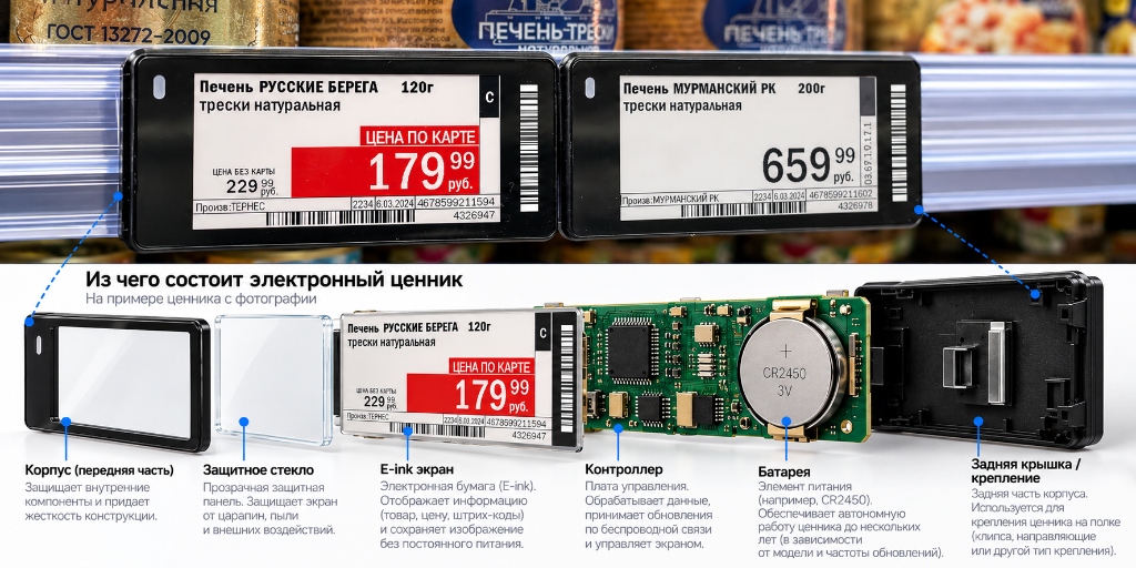 Электронный ценник на полке магазина